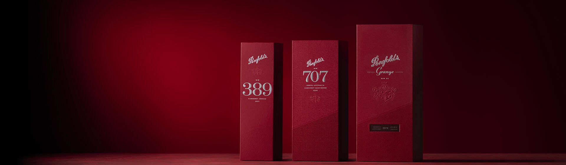 Penfolds Bin 389, Bin 707 and Grange in gift boxes